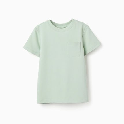 T-shirt en piqué de coton avec poche pour garçon, vert clair