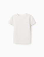 T-shirt en piqué de coton avec poche pour garçon, blanc