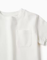 T-shirt en piqué de coton avec poche pour garçon, blanc – Image 3