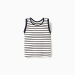 Débardeur sans manches en coton côtelé à rayures pour filles, blanc/bleu foncé