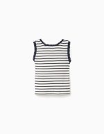 Débardeur sans manches en coton côtelé à rayures pour filles, blanc/bleu foncé – Image 2
