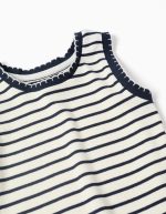 Débardeur sans manches en coton côtelé à rayures pour filles, blanc/bleu foncé – Image 3