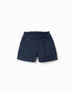 Short en popeline à taille haute plissée pour fille, bleu foncé