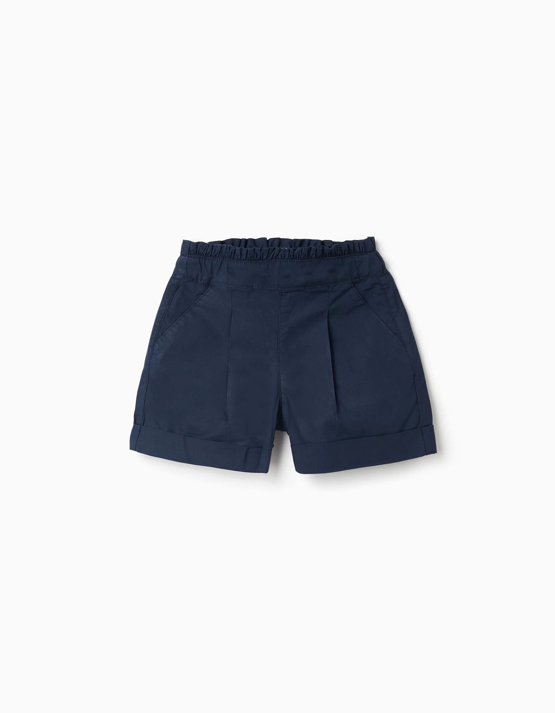 31078362006-0-1.jpg Short en popeline à taille haute plissée pour fille, bleu foncé – Image 1