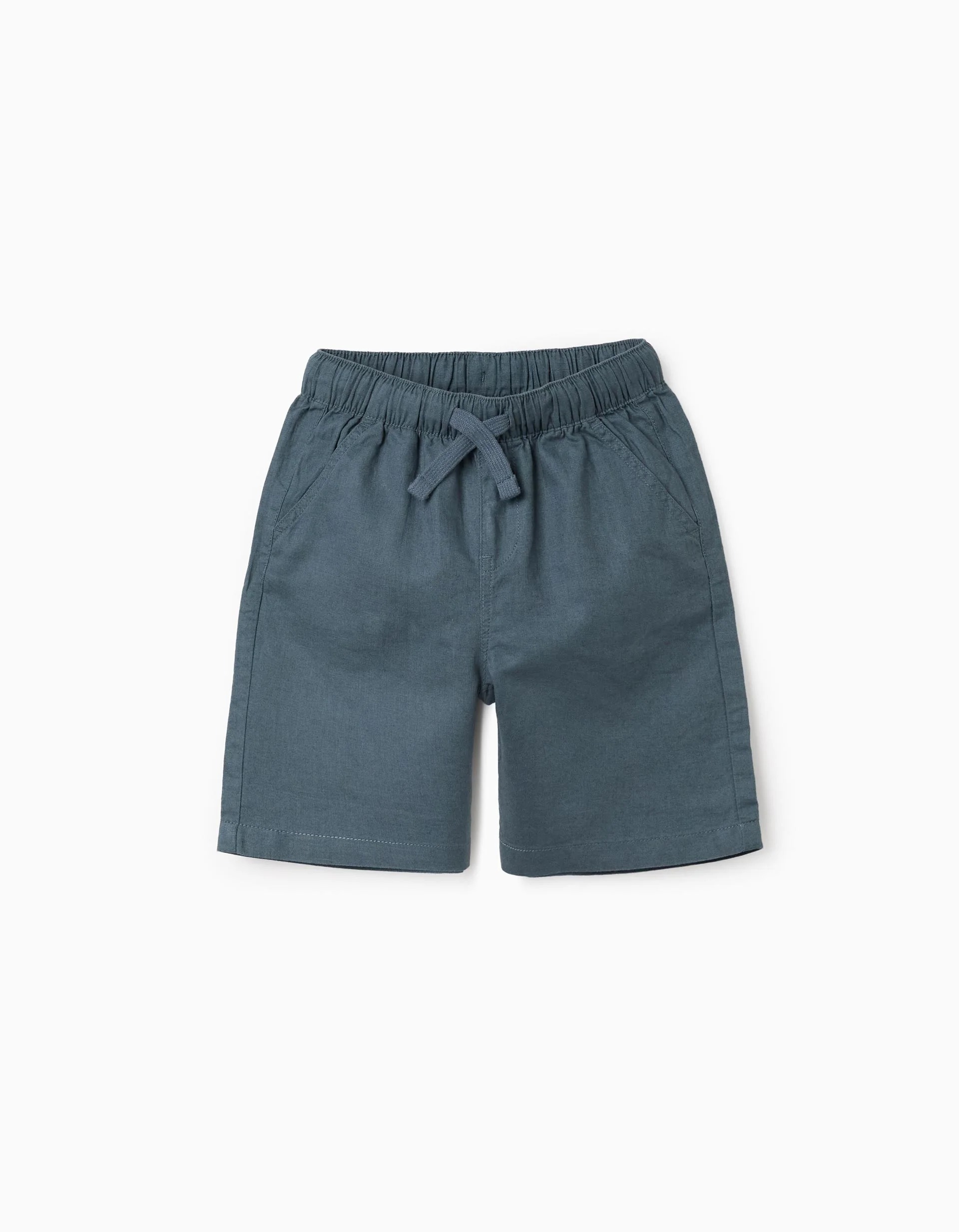 31078367003-0.jpg Short mi-long en lin et coton avec cordon de serrage pour garçon, bleu-gris – Image 1