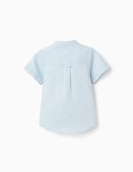 Chemise à manches courtes en lin et coton avec poche pour bébé garçon, bleu clair – Image 2