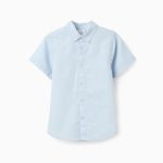 Chemise SS en lin bleu clair