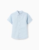 Chemise SS en lin bleu clair