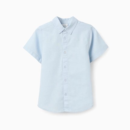 Chemise SS en lin bleu clair