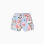 Short de bain AOP PES orange foncé