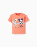 T-shirt en coton orange à imprimé Mickey et Donald pour bébé garçon