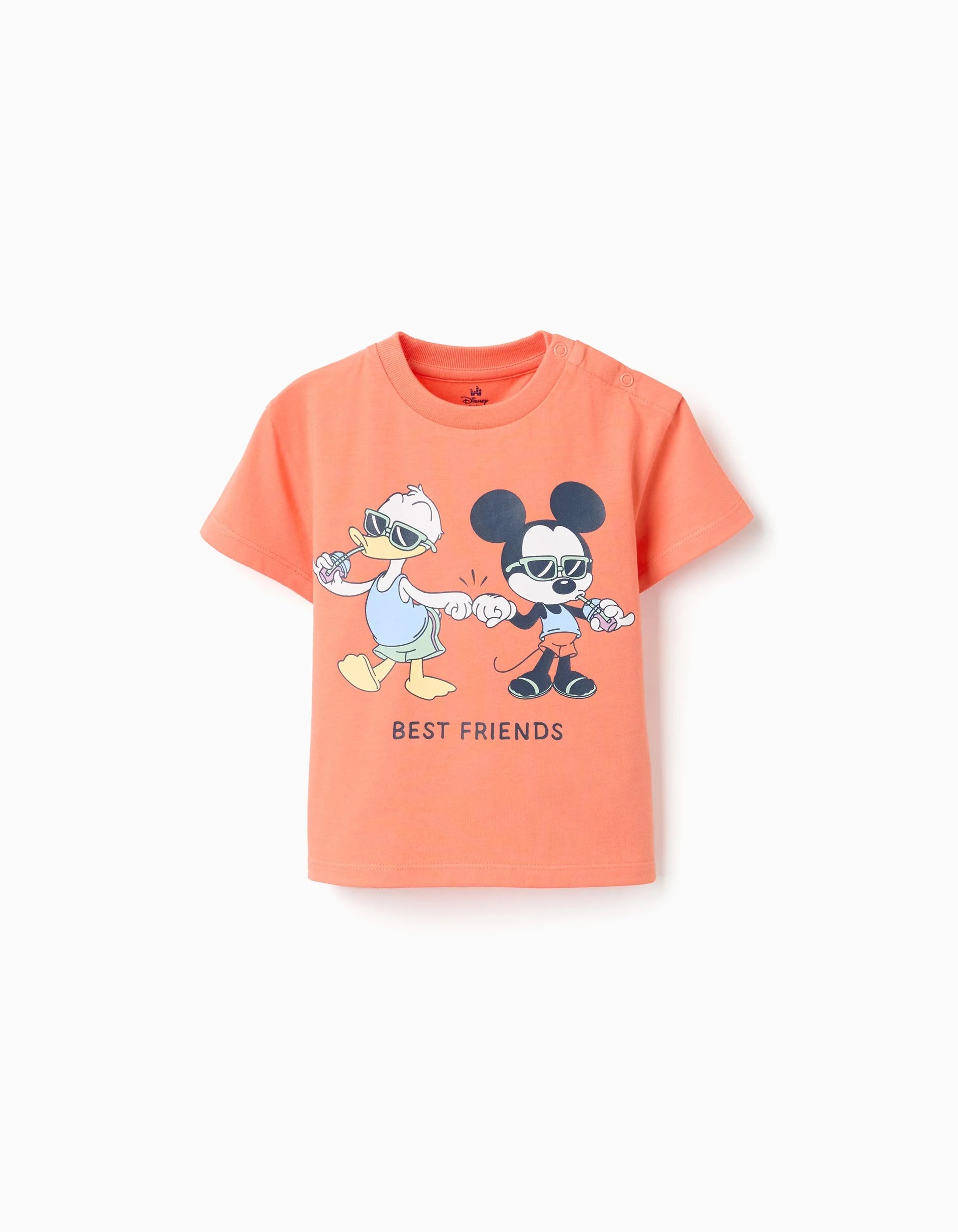 31078583012-0-1.jpg T-shirt en coton orange à imprimé Mickey et Donald pour bébé garçon – Image 1