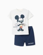 T-shirt et short en coton imprimé Mickey pour bébé garçon, blanc/bleu