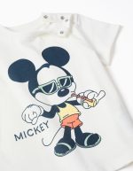 T-shirt et short en coton imprimé Mickey pour bébé garçon, blanc/bleu – Image 3