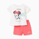 T-shirt et short en coton imprimé Minnie pour bébé fille, blanc/rouge