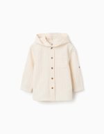 Chemise rayée à manches longues en lin avec capuche pour bébé garçon, beige clair