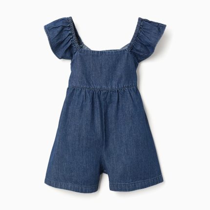 Combinaison en jean à manches volantées pour filles, bleu foncé