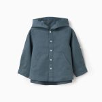 Chemise à manches longues en lin et coton avec capuche pour bébé garçon, bleu-gris