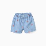 Short en jean bleu clair avec motif Minnie et taille élastiquée pour bébé fille