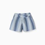 Short rayé en coton avec taille élastique pour filles, bleu