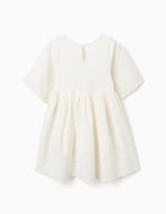 Robe en coton à manches courtes avec broderie anglaise pour fille, beige clair – Image 2