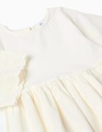 Robe en coton à manches courtes avec broderie anglaise pour fille, beige clair – Image 3