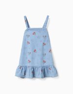 Robe en jean sans manches à motif Minnie pour bébé fille, bleu clair