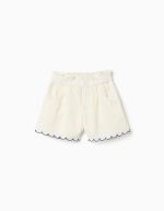 Short en coton et lin à taille haute pour fille, beige clair