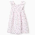 Robe en popeline blanche à motifs floraux et volants pour fille