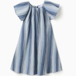 Robe évasée en coton à manches papillon pour fille, bleu