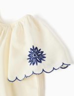Blouse en coton et lin à fleurs pour filles, beige clair/bleu – Image 3
