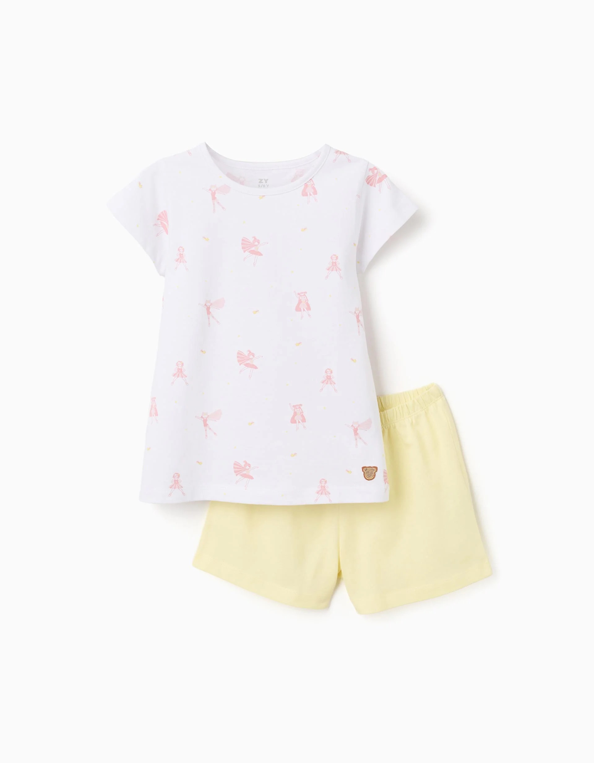 31079377035-0-1.jpg Pyjama en coton à manches courtes avec motif pour filles, blanc/jaune – Image 1