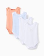 4 bodies sans manches pour nouveau-nés et bébés garçons, blanc/bleu/orange