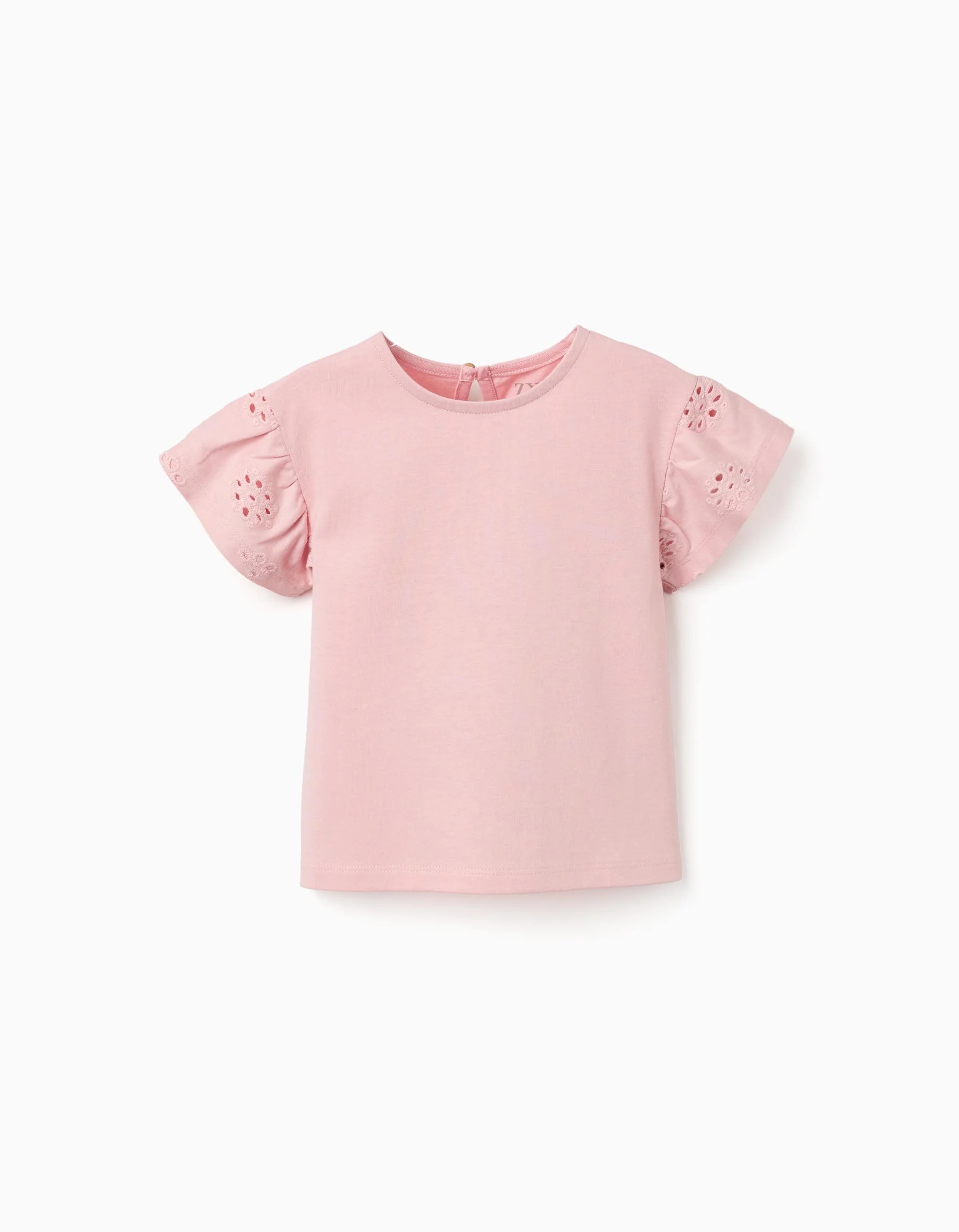 31079859030-0.jpg T-shirt en coton à manches brodées anglaises pour bébé fille, rose – Image 1