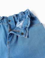 Short en jean bleu clair à taille haute et poches pour fille – Image 3