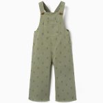 Salopette en sergé à motif floral pour bébé fille, vert foncé