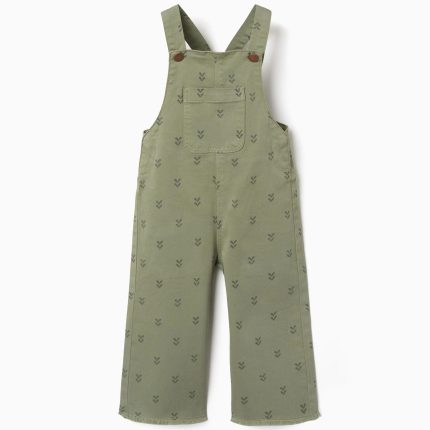 Salopette en sergé à motif floral pour bébé fille, vert foncé