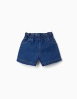 Short en jean bleu à taille haute et poches pour bébé fille