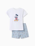 Pyjama en coton à manches courtes avec Mickey pour bébé garçon, blanc/bleu