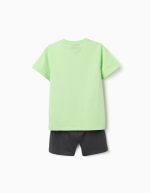 Pyjama en coton à manches courtes avec imprimé Minecraft pour garçon, vert/gris – Image 2