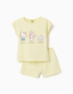 Pyjama en coton à manches courtes avec imprimé Hello Kitty pour filles, jaune clair