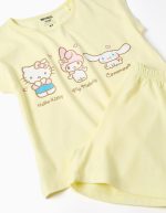 Pyjama en coton à manches courtes avec imprimé Hello Kitty pour filles, jaune clair – Image 3
