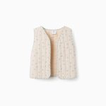 Gilet matelassé en coton à motif floral B&S pour filles, beige/vert