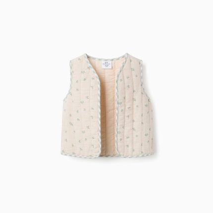 Gilet en coton matelassé à motif floral B&S pour bébés filles, beige/vert