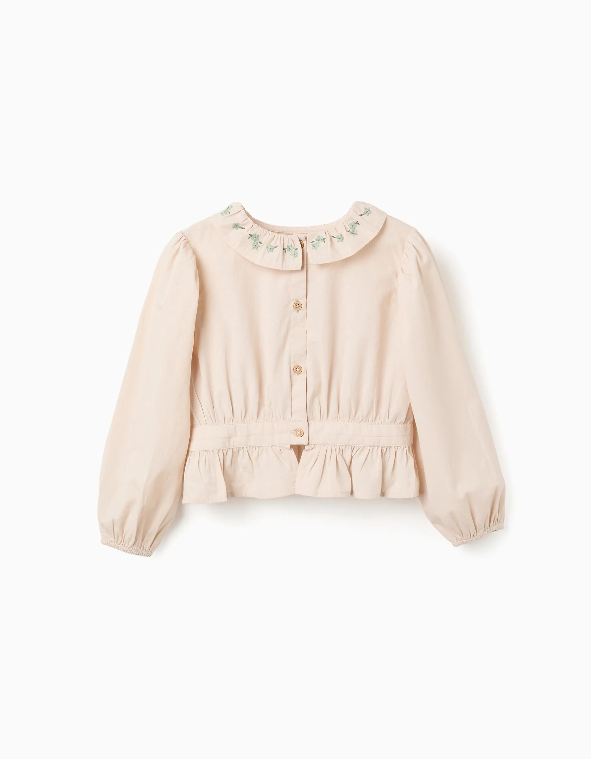 31079995001-0.jpg Blouse en popeline à volants et manches bouffantes B&S pour filles, beige – Image 1