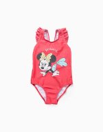Maillot de bain avec imprimé Minnie et volants pour fille, corail