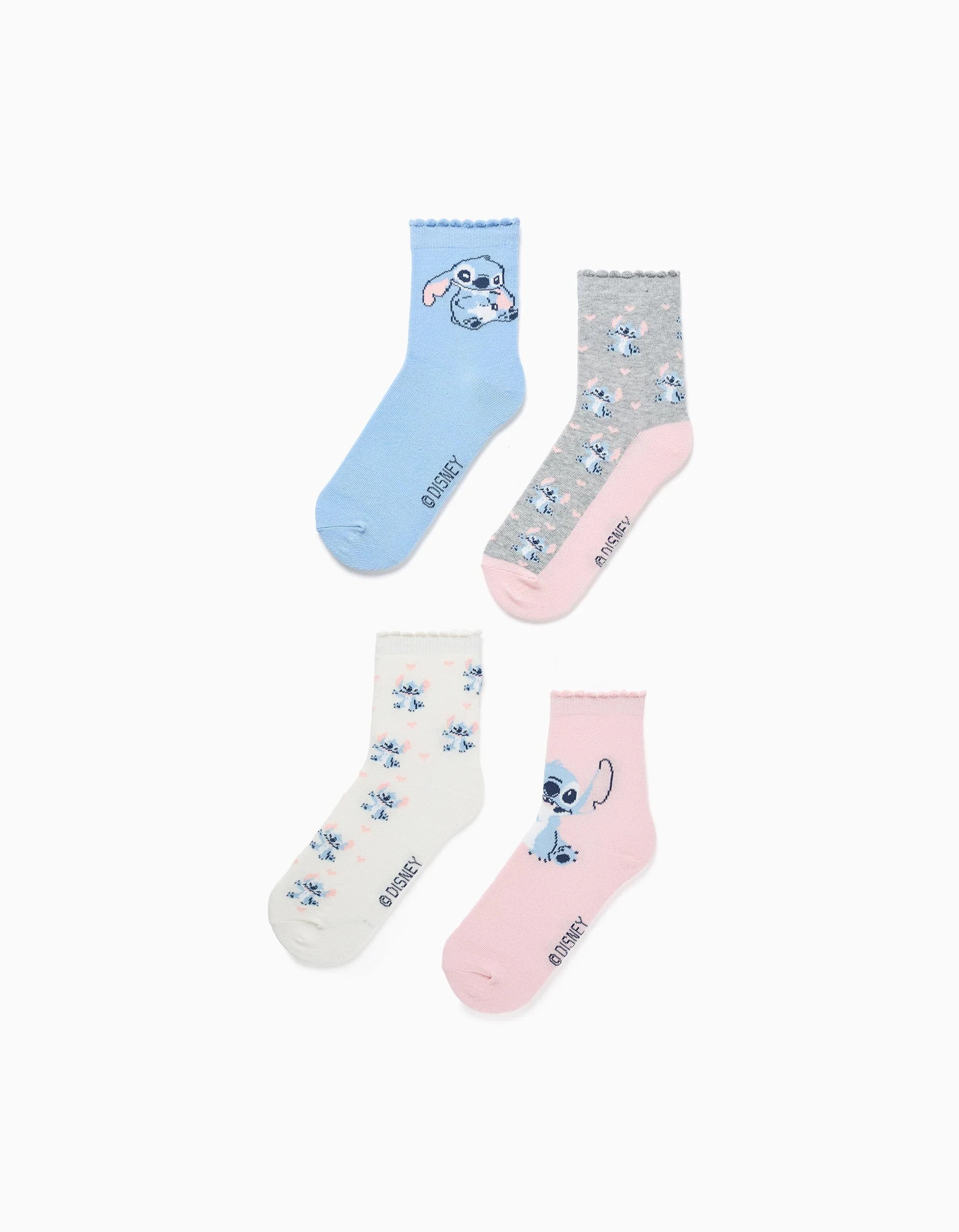 31080082035-0-1.jpg Lot de 4 paires de chaussettes Stitch pour filles, bleu/gris/blanc/rose – Image 1