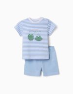 Pyjama en coton à motif alligator pour bébé garçon, blanc/bleu