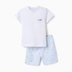 Pyjama en coton à manches courtes avec imprimé alligator pour bébé garçon, blanc