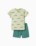 Pyjama en coton à manches courtes avec motif alligator pour bébé garçon, vert